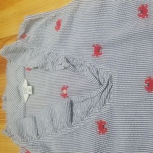 Ladies sleeveless cotton seersucker ruffle V-neck top by Crown & Ivy sz M